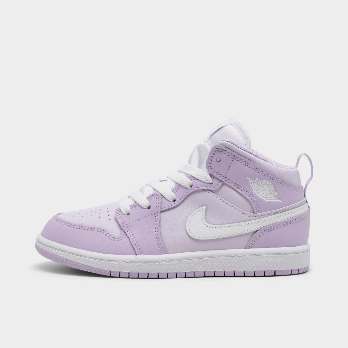 Little Kids' Air Jordan Retro 1 Mid Casual Shoes - Violet Mist/Barely Grape/White - view 1