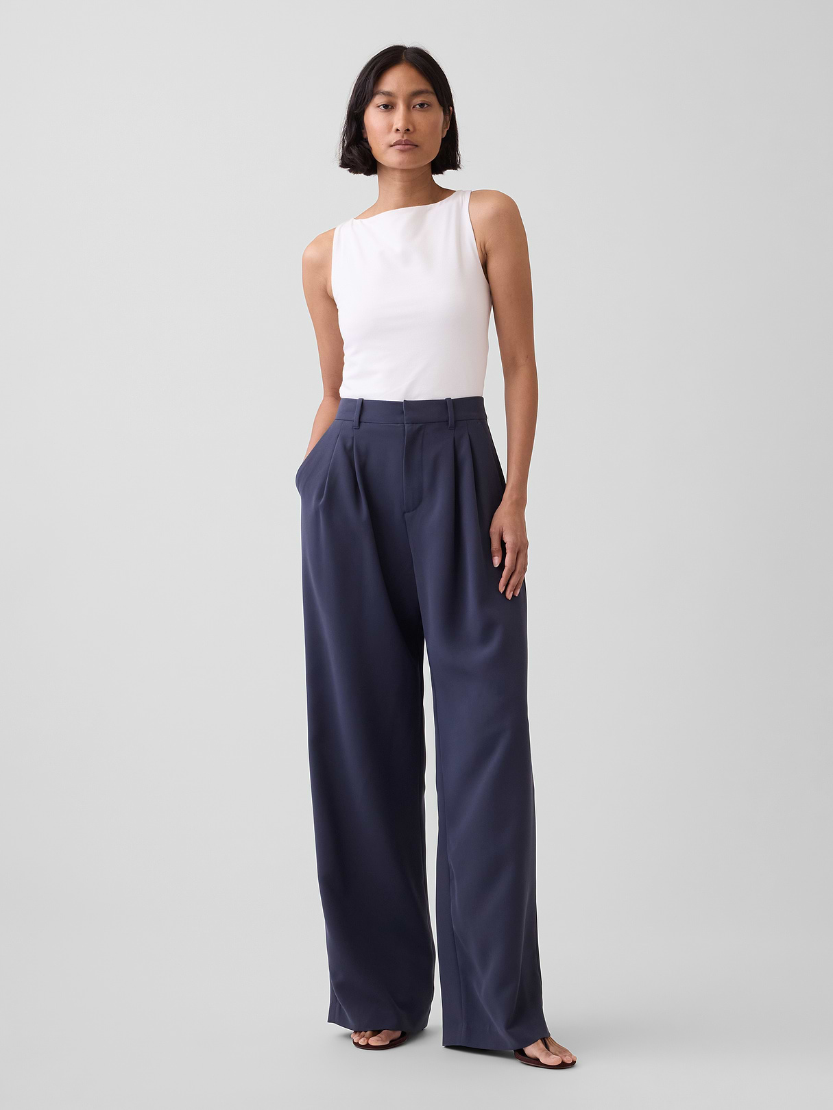 365 High Rise Pleated Trousers - Blue slate