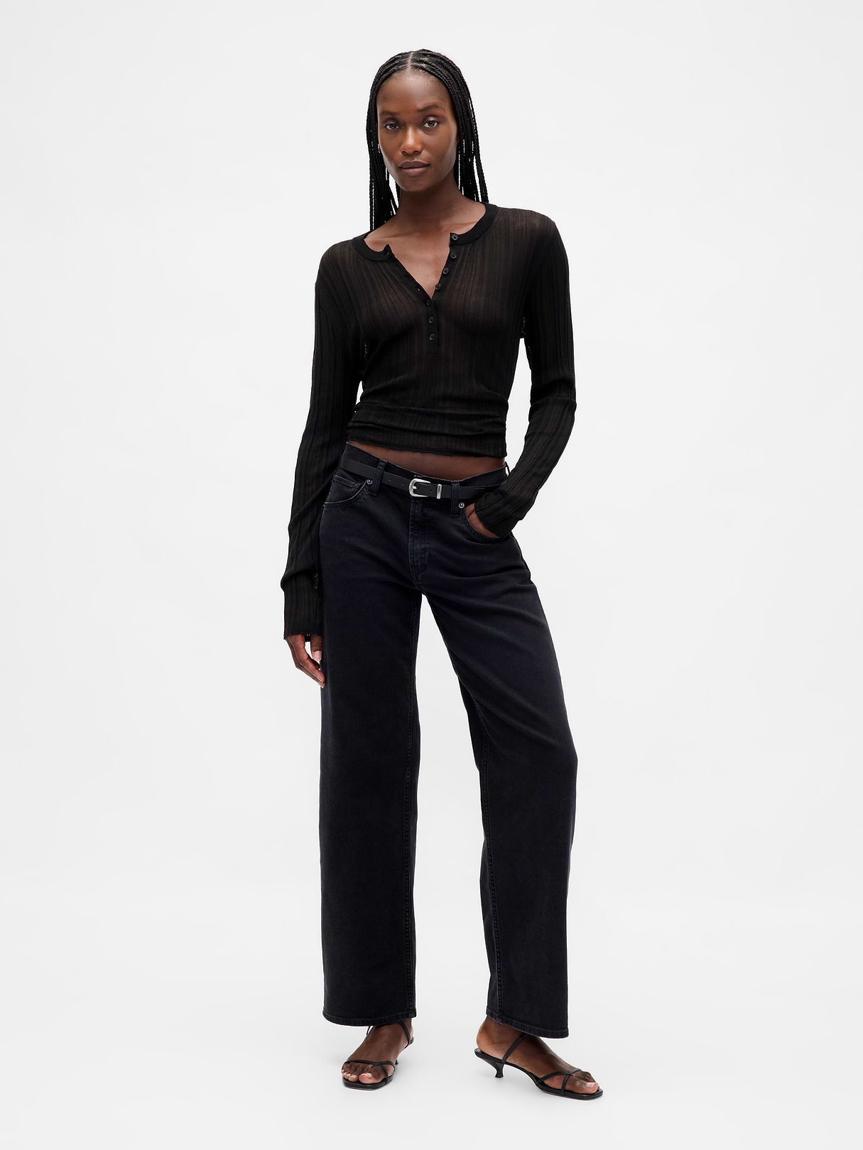Low Rise Lace-Up '90s Loose Jeans - Black