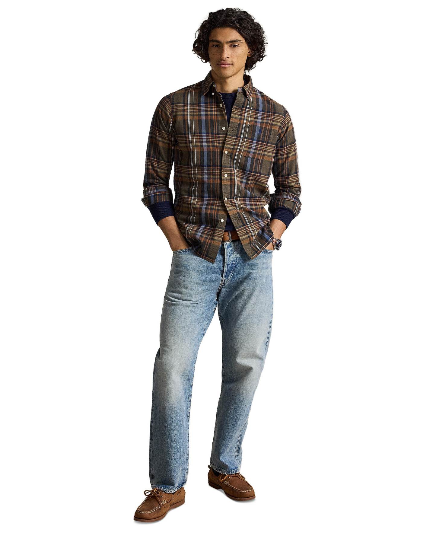 Polo Ralph Lauren Men's Classic-Fit Plaid Brushed Oxford Shirt - Olive Brown Multi