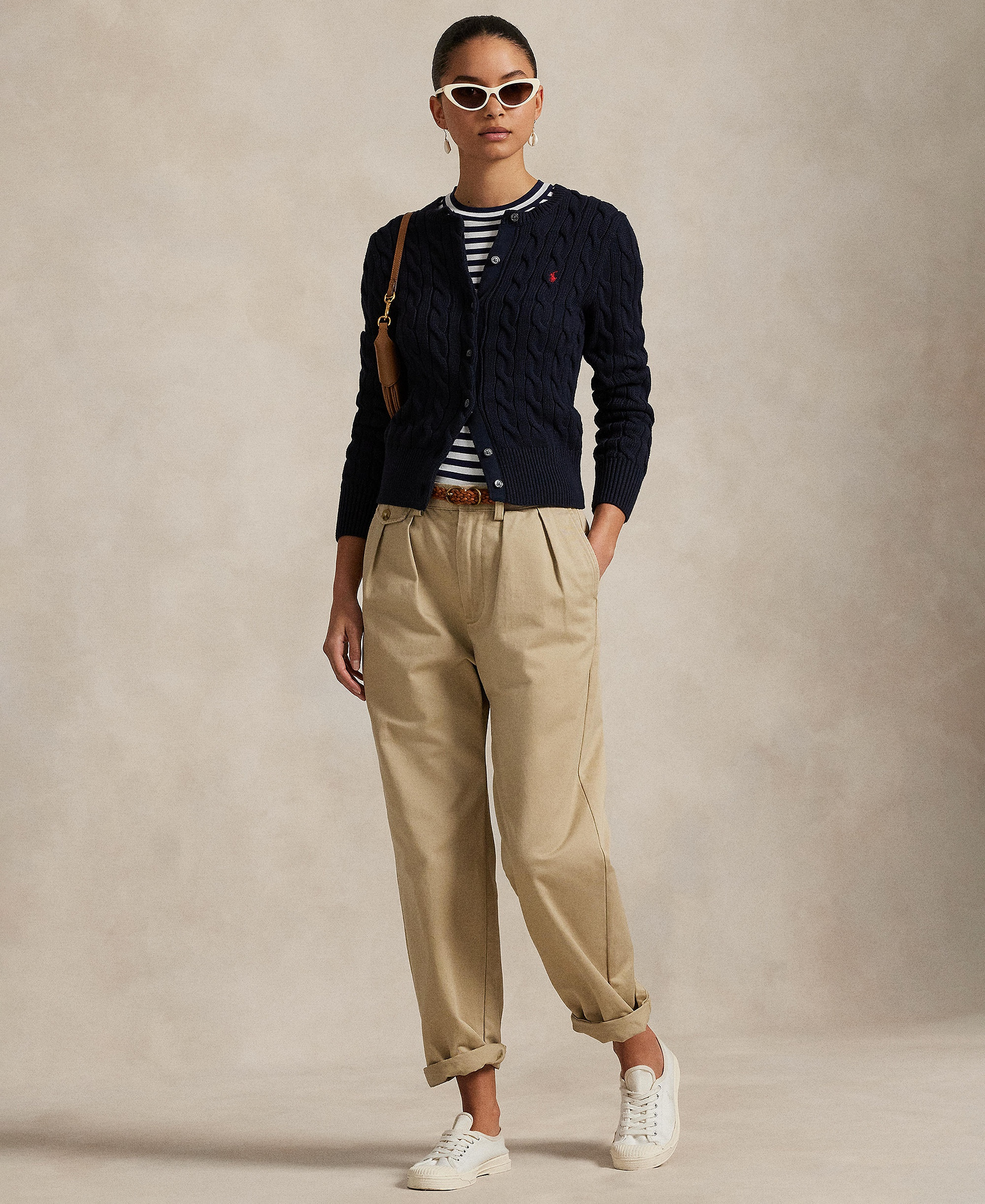 Polo Ralph Lauren Women's Cable-Knit Cotton Crewneck Cardigan Sweater - Hunter Navy