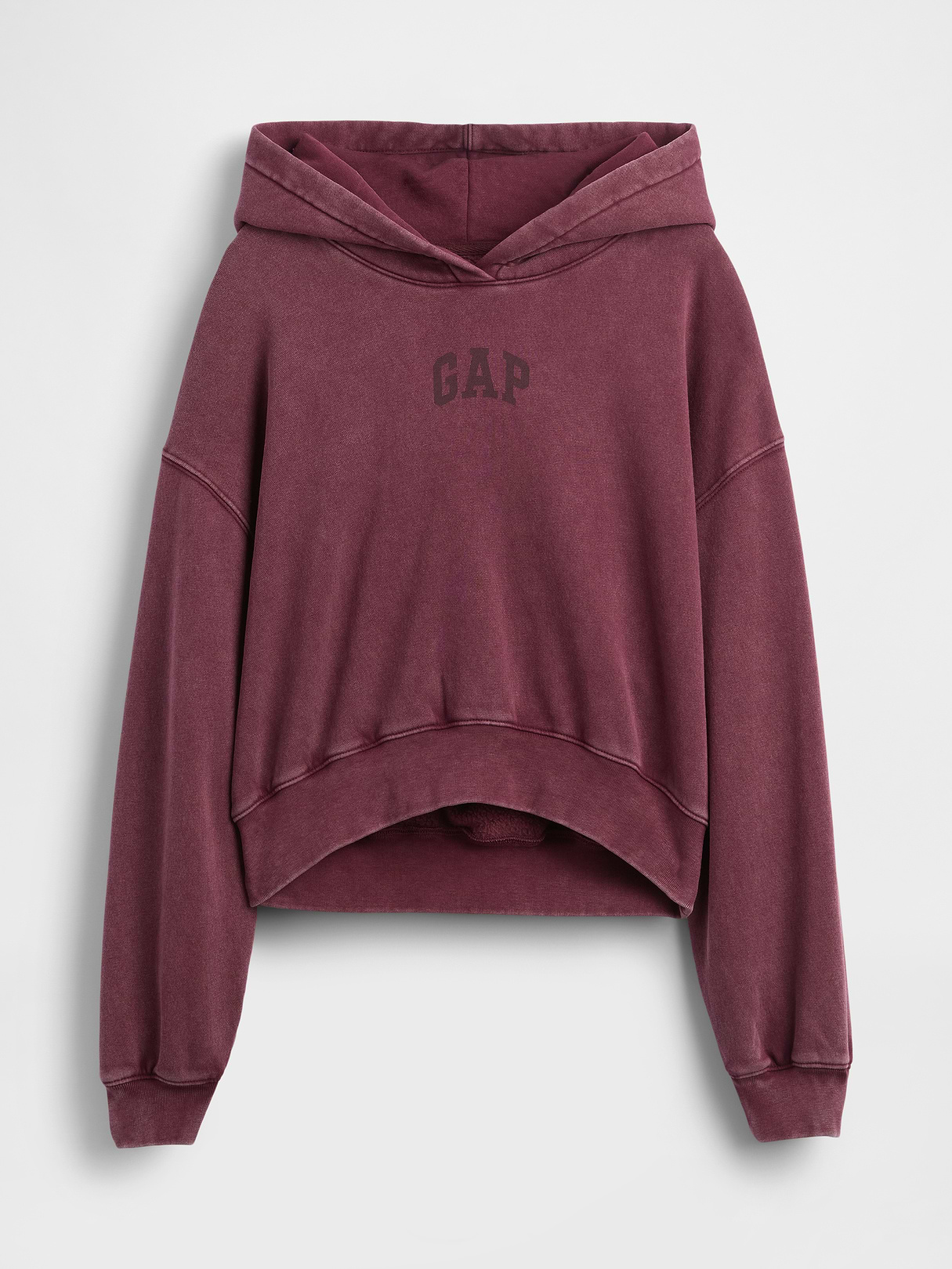 VintageSoft Crop Logo Hoodie - Tuscan red wash