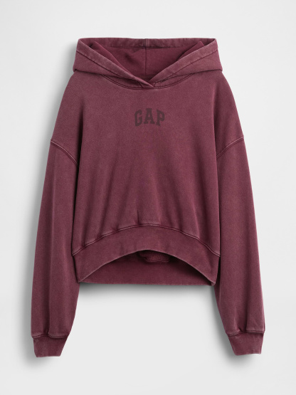 VintageSoft Crop Logo Hoodie - Tuscan red wash