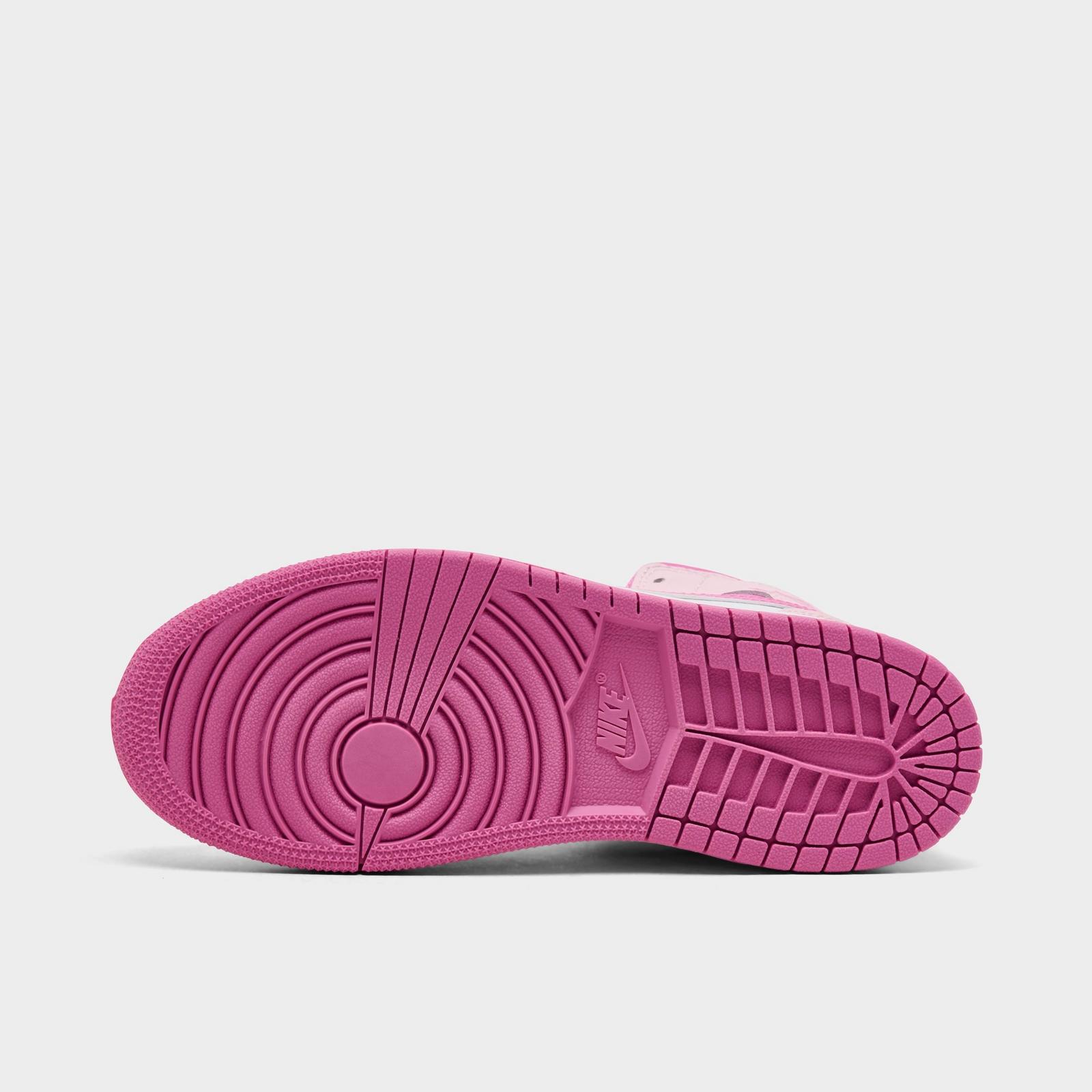 Little Kids' Air Jordan Retro 1 Mid Casual Shoes - Pink Foam/China Rose/White - view 6