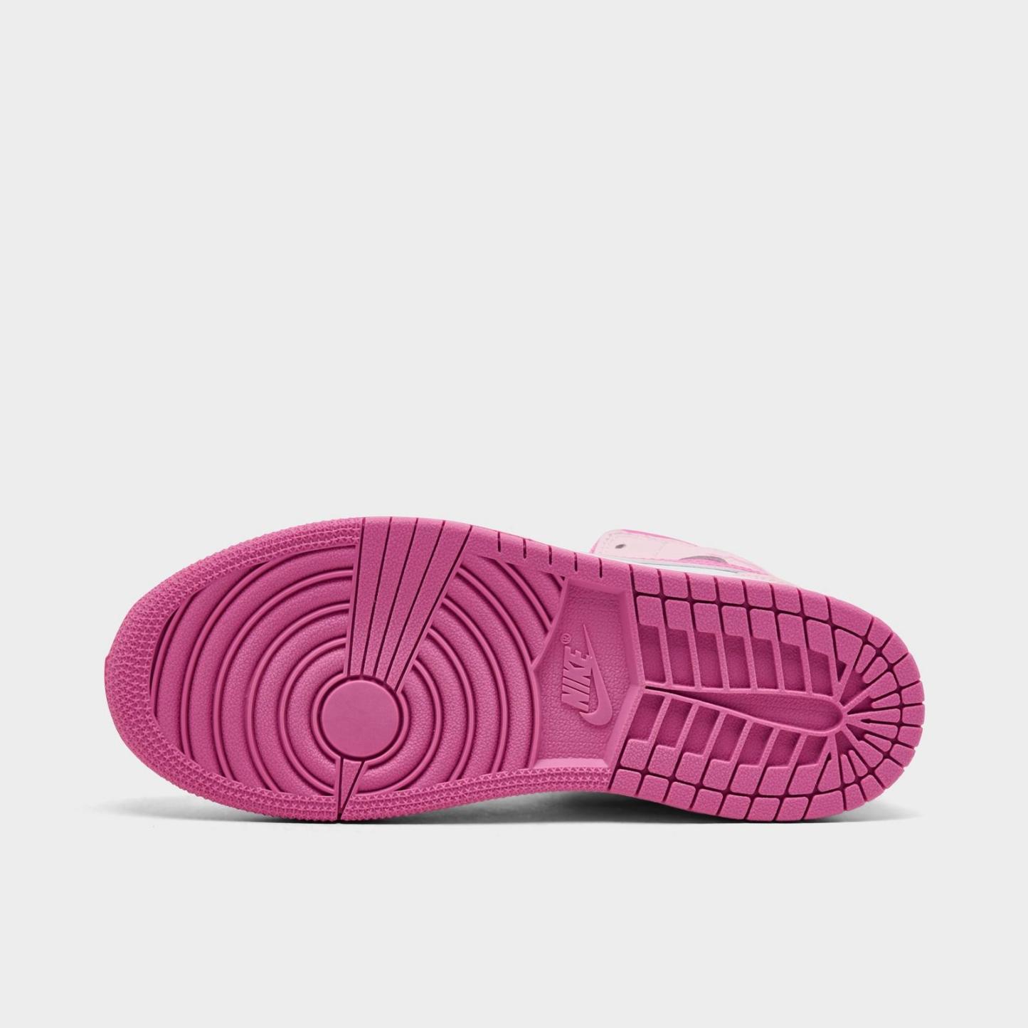 Little Kids' Air Jordan Retro 1 Mid Casual Shoes - Pink Foam/China Rose/White - view 6