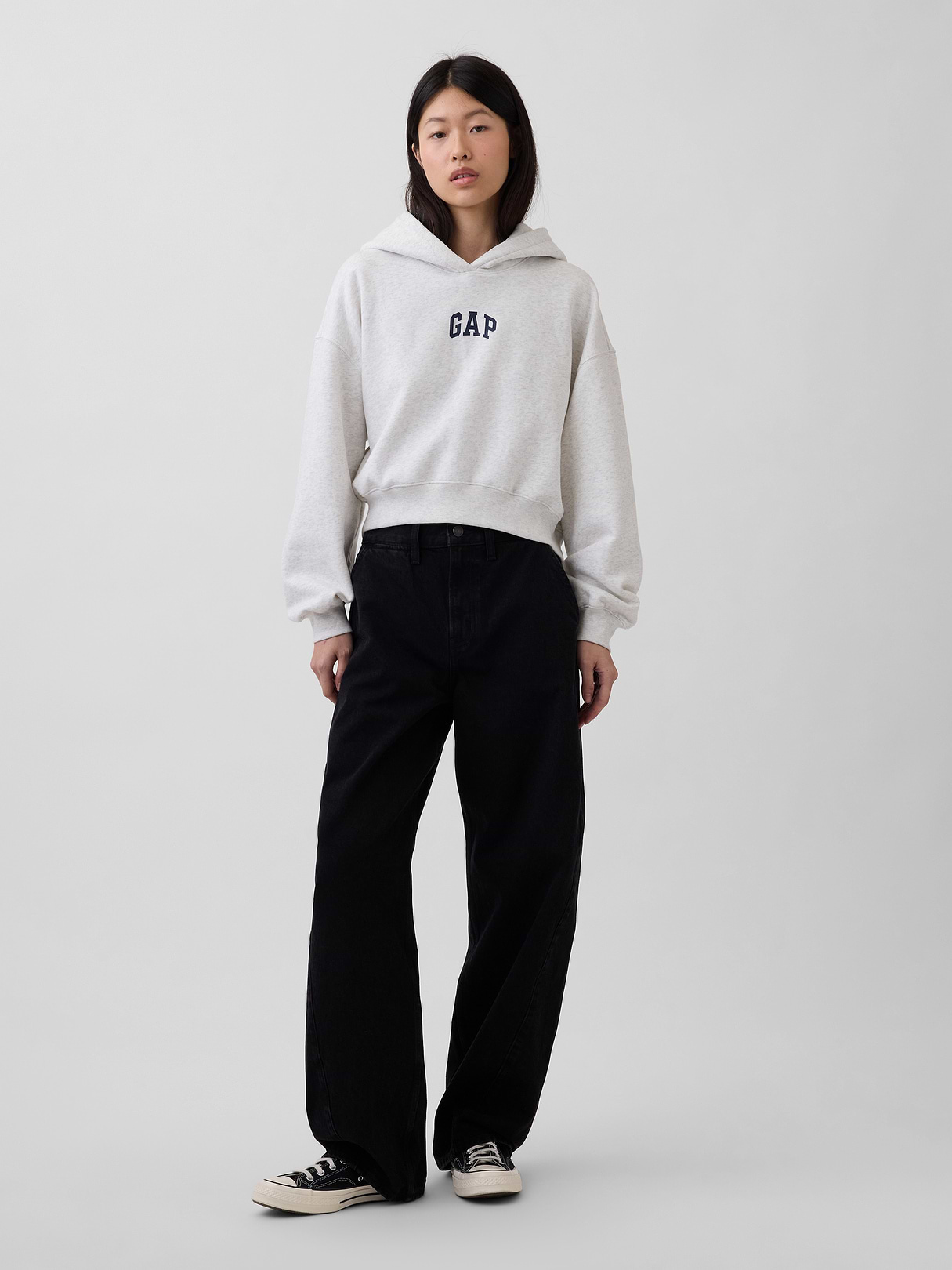VintageSoft Crop Logo Hoodie - Pale heather grey