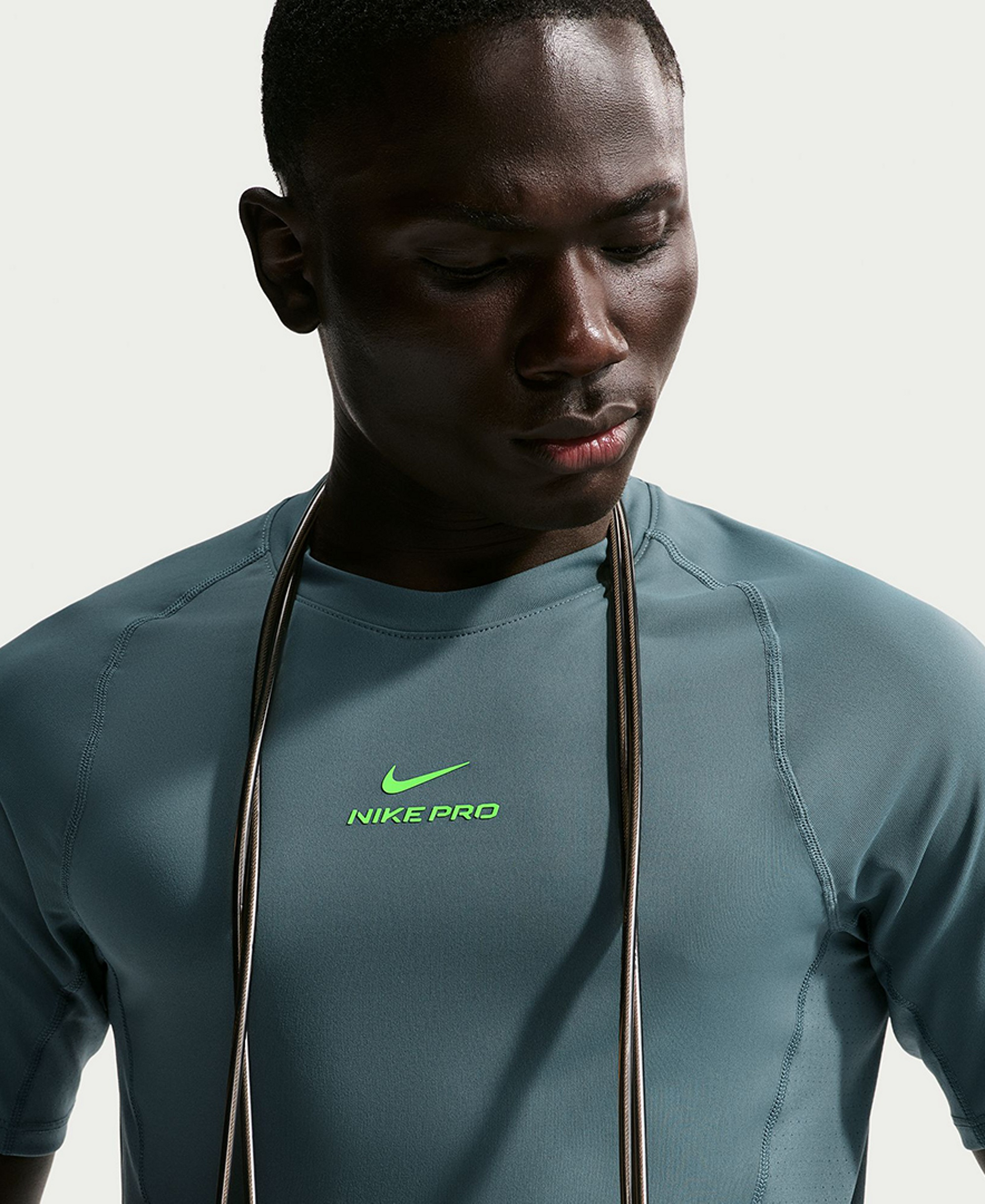 Nike Men's Pro Training Dri-Fit Short-Sleeve T-Shirt - Mineral Slate/Green