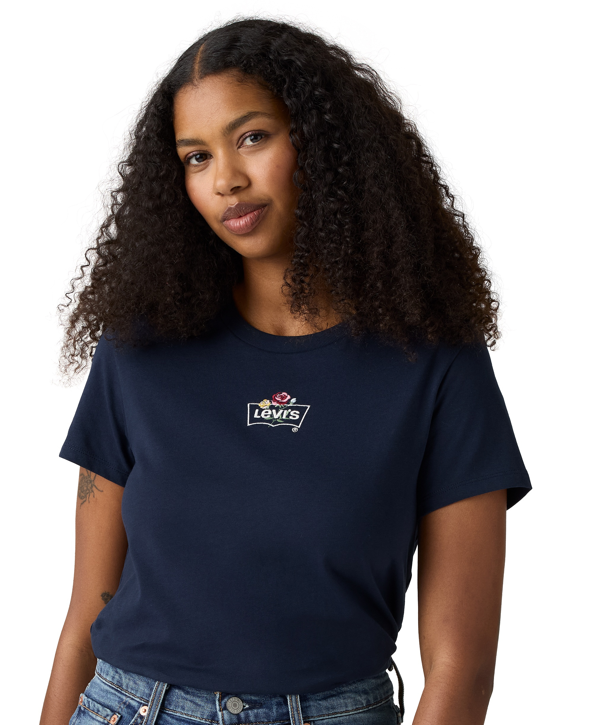 Levi's Women's Perfect Graphic Logo Cotton T-Shirt - Emb Rose Bw Navy Blazer