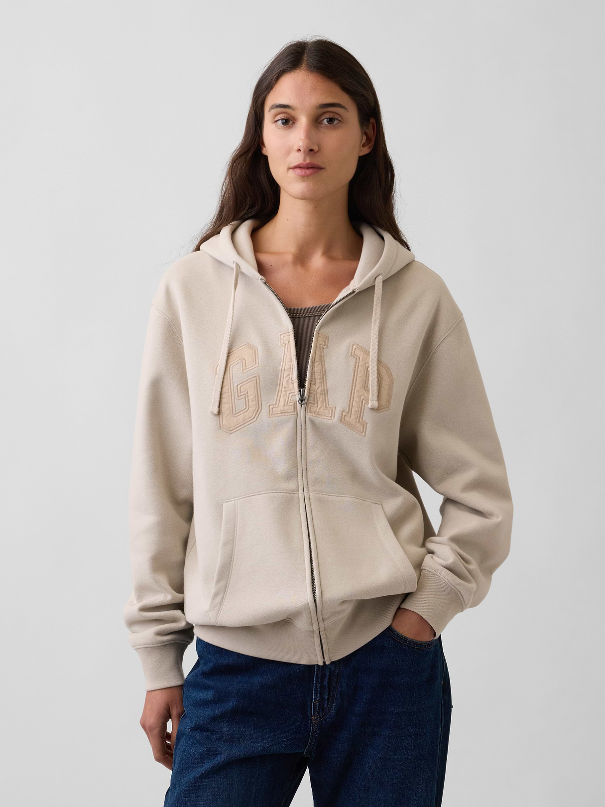 Adult VintageSoft Arch Logo Zip Hoodie - Moonstone beige