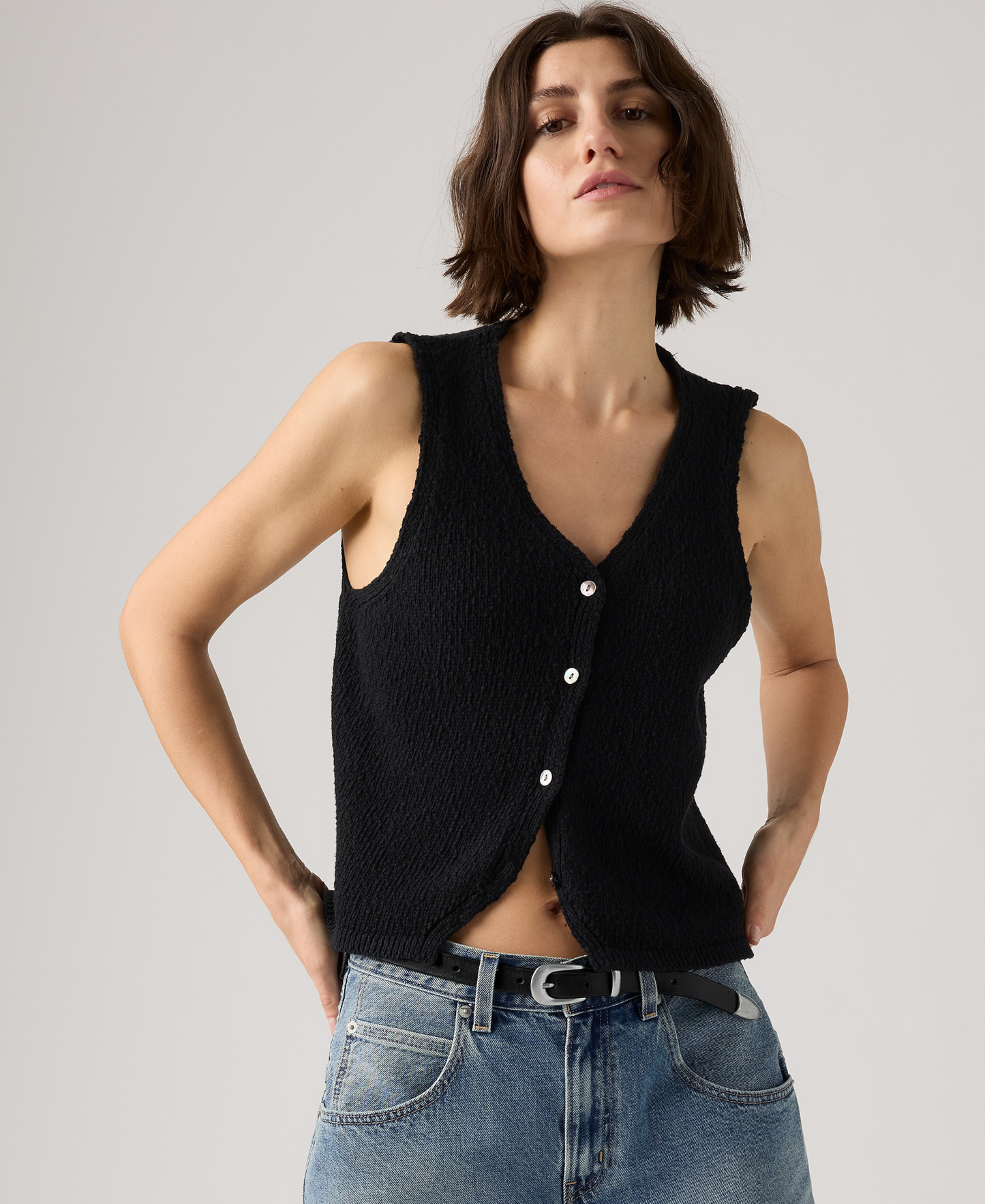 Levi's Premium Women's Sleeveless V-Neck Cotton Vest - Anthracite Night