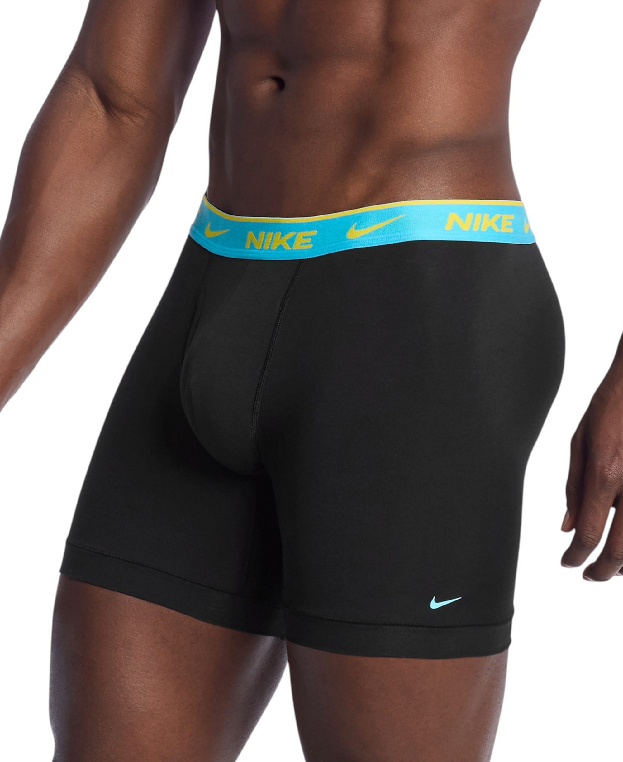 Nike Mens Dri-FIT Essential Cotton Stretch Boxer Briefs, 3-Pack - Black-Baltic Blue/Tough Red/Old Royal Waistbands