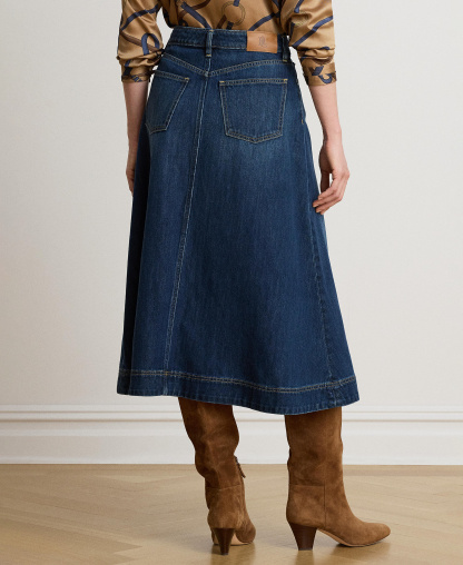 Lauren Ralph Lauren Women's A-Line High-Waisted Midi Denim Skirt - Marina Wash
