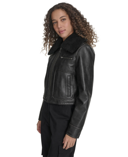 Levi's Women's Regular Faux Leather Aviator Jacket - Black