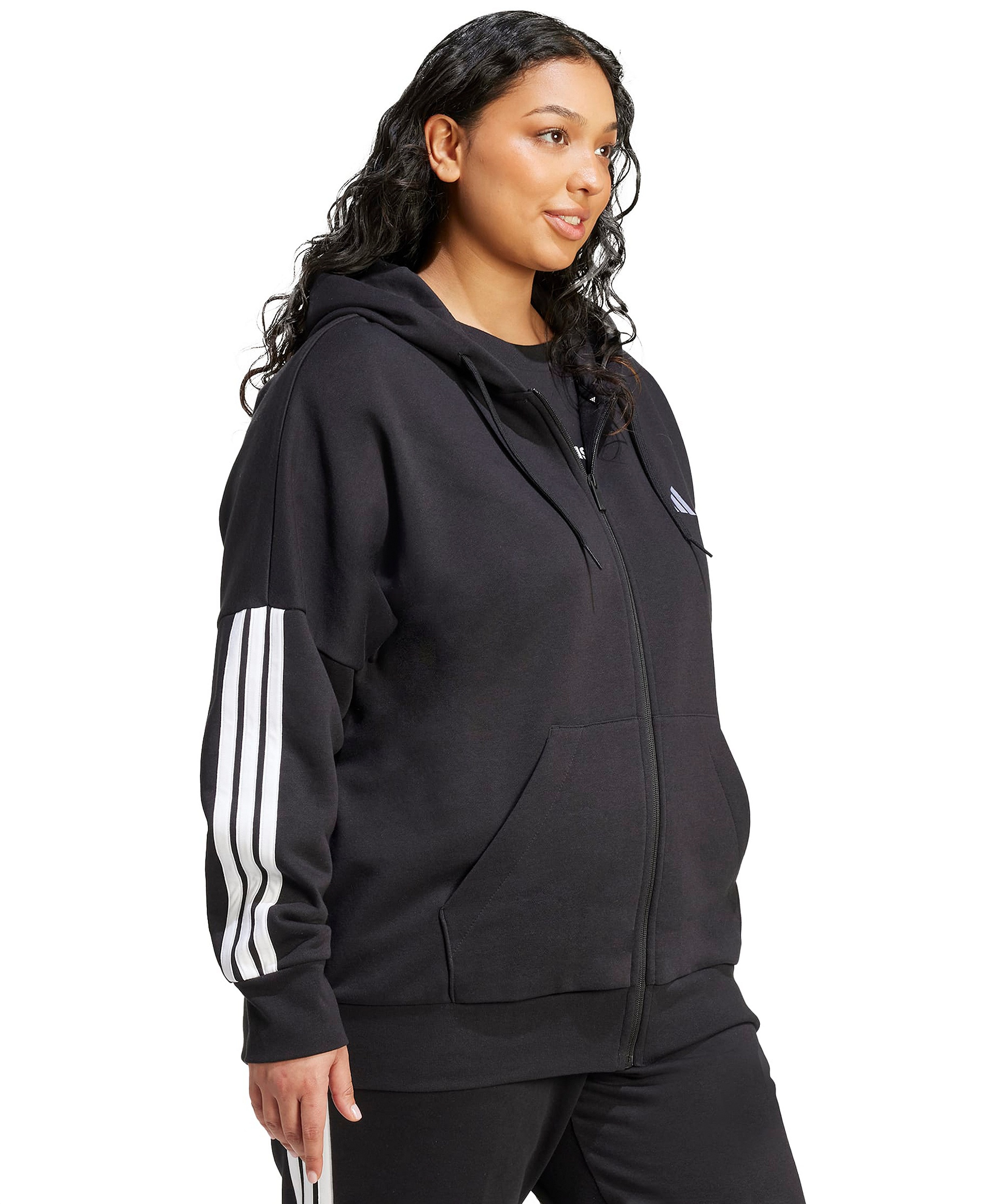 adidas Plus Size Essentials 3-Stripes Full-Zip Fleece Hoodie - Black