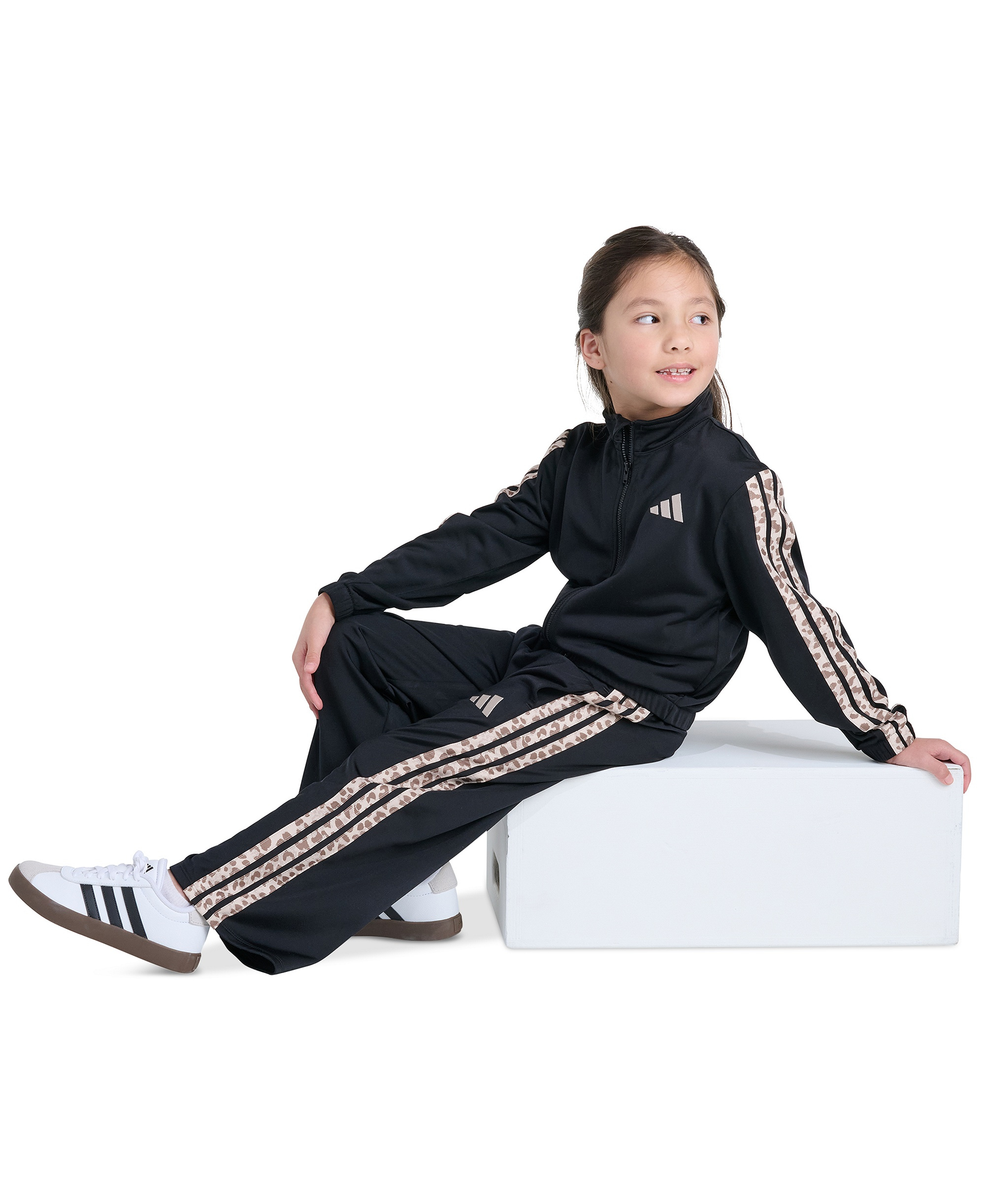 adidas Girls' 2T-6X Long-Sleeve 3-Stripe Jacket and Pants, 2-Piece Set - Black