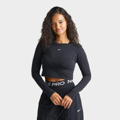 Women's Nithtke Sportswear Chill Knit Long-Sleeve Slim Crop Top - Black/White