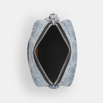Tristan Crossbody Bag 14 In Loved Signature Denim With Charms - Silver/Light Indigo - view 4