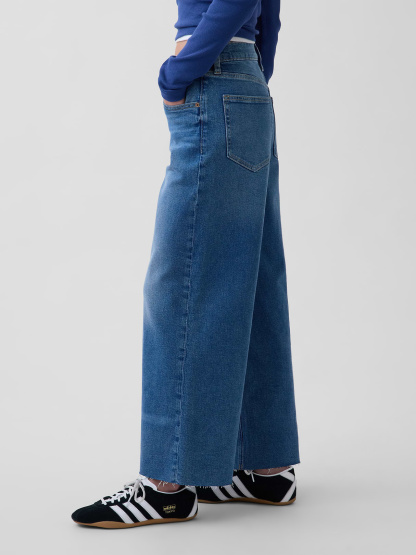 High Rise Stride Wide-Leg Ankle Jeans - Medium indigo