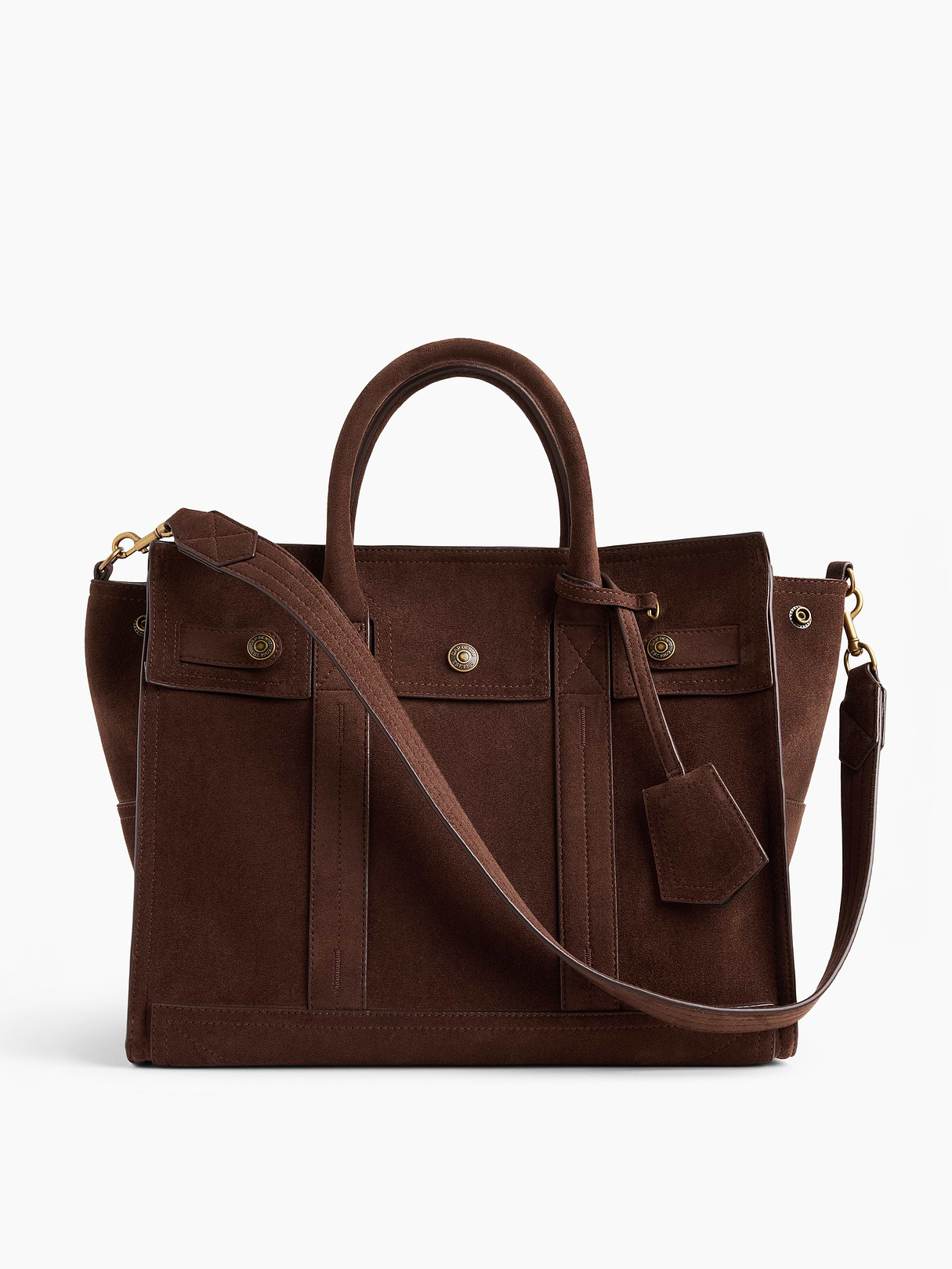 Vegan Suede Five Pocket Tote - Terra brown