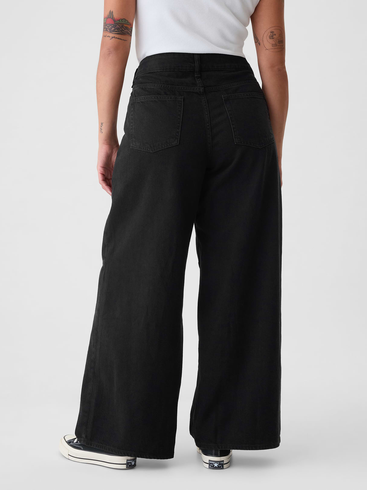 Mid Rise Denim Stripe Baggy Jeans - Black noir