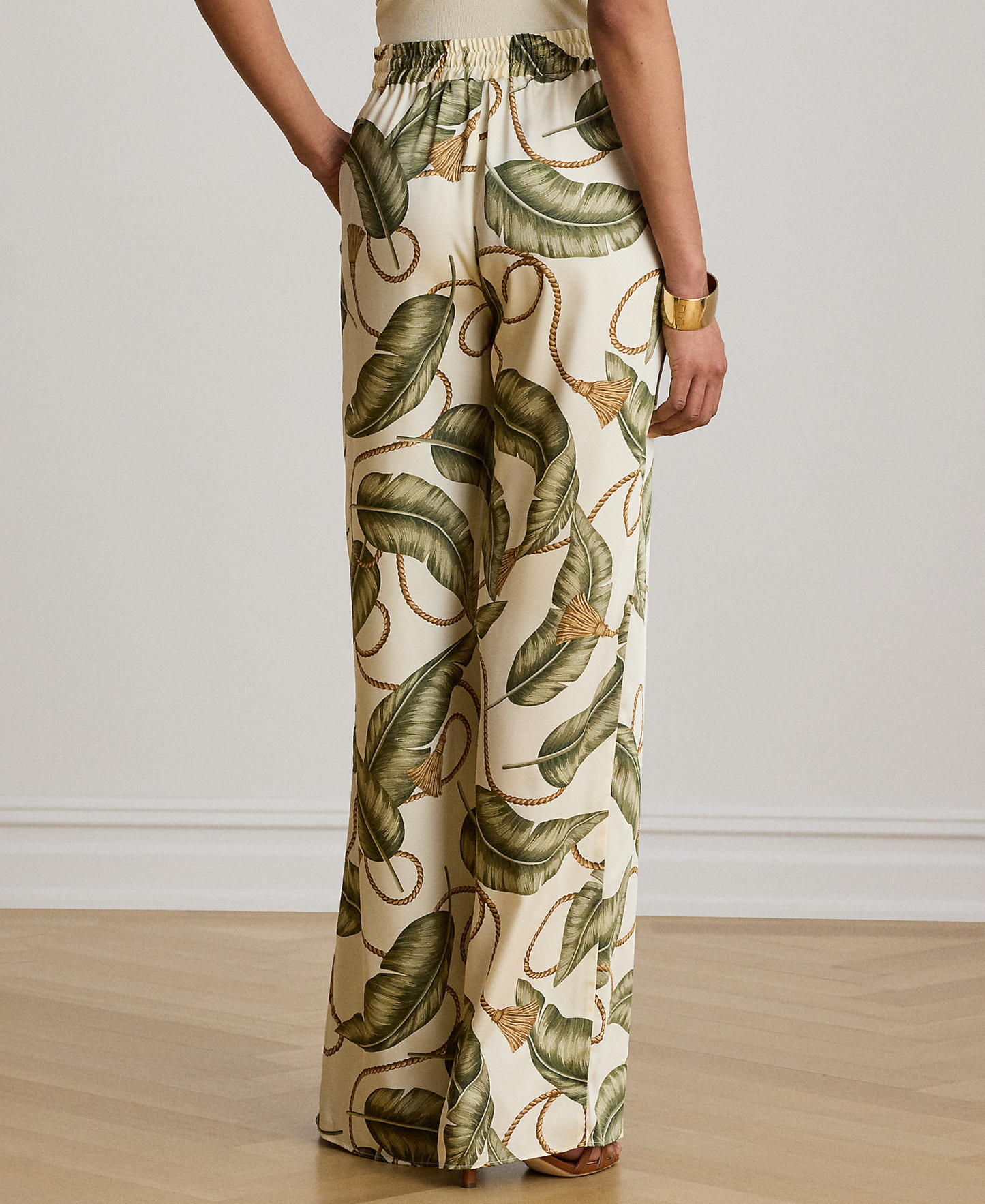 Lauren Ralph Lauren Women's Mid-Rise Rope-Print Twill Wide-Leg Pants - Cream Multi
