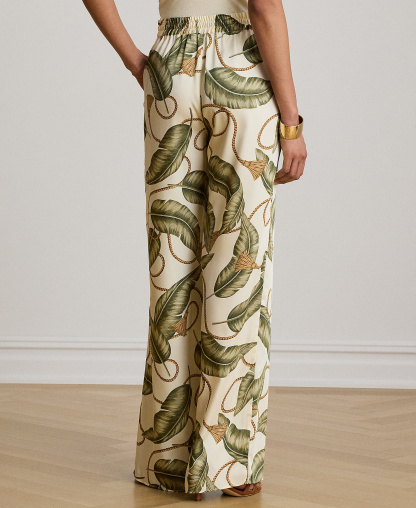 Lauren Ralph Lauren Women's Mid-Rise Rope-Print Twill Wide-Leg Pants - Cream Multi