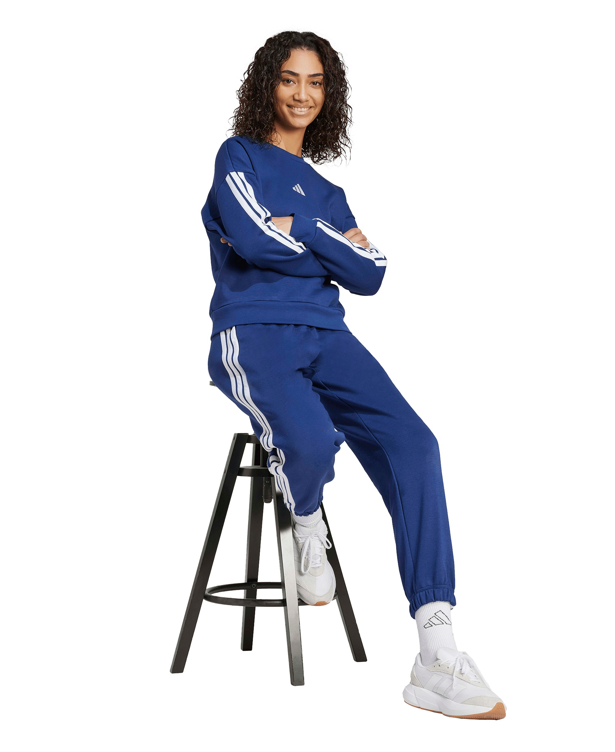 adidas Women's Essentials 3-Stripes Fleece Crew Neck Sweatshirt - Dark Blue/White