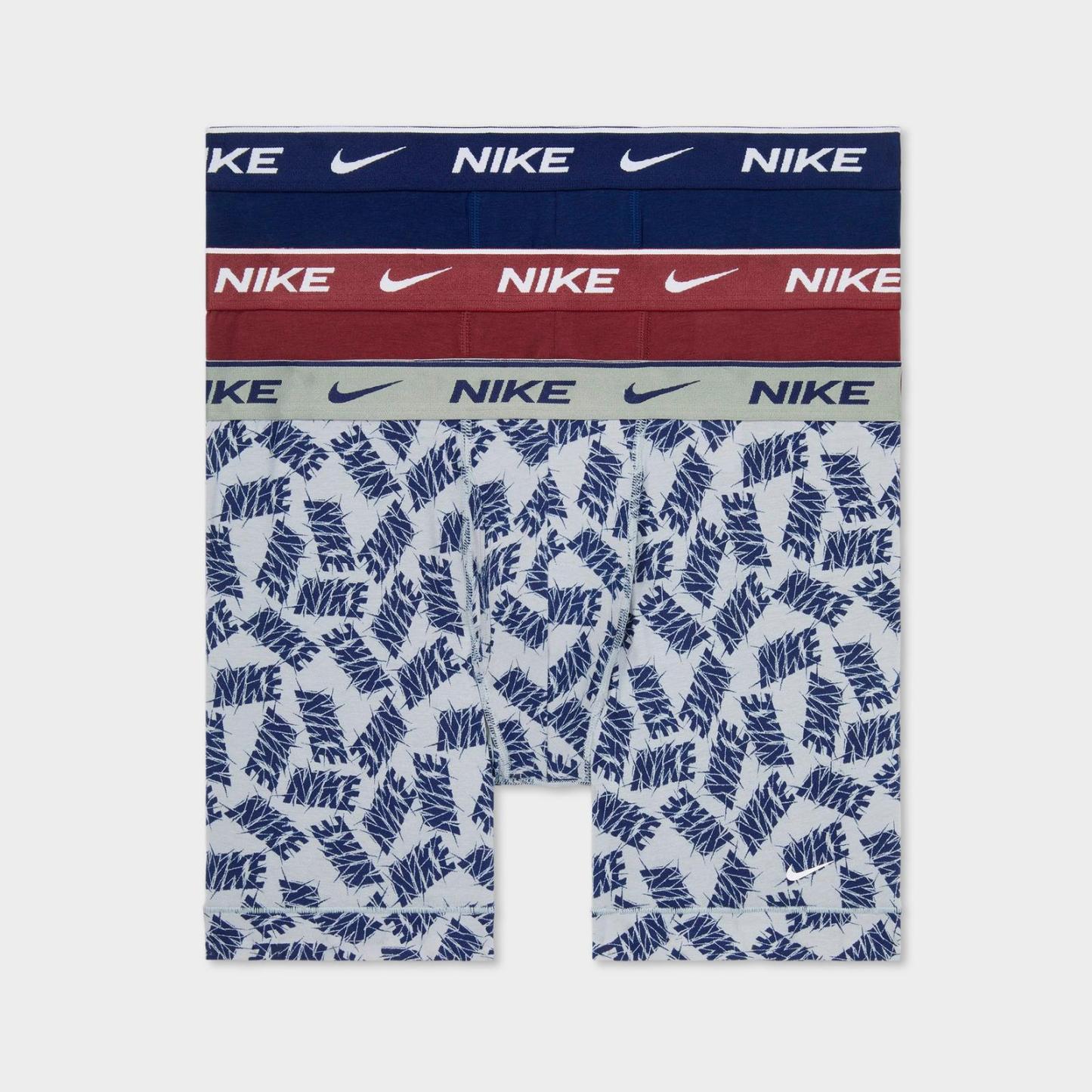 Men's Nike Stretch Cotton Boxer Briefs (3-Pack) - Wolf Grey Allover Print/Dark Team Red/Blue