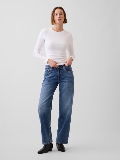 Low Rise Drawcord '90s Loose Jeans - Medium indigo
