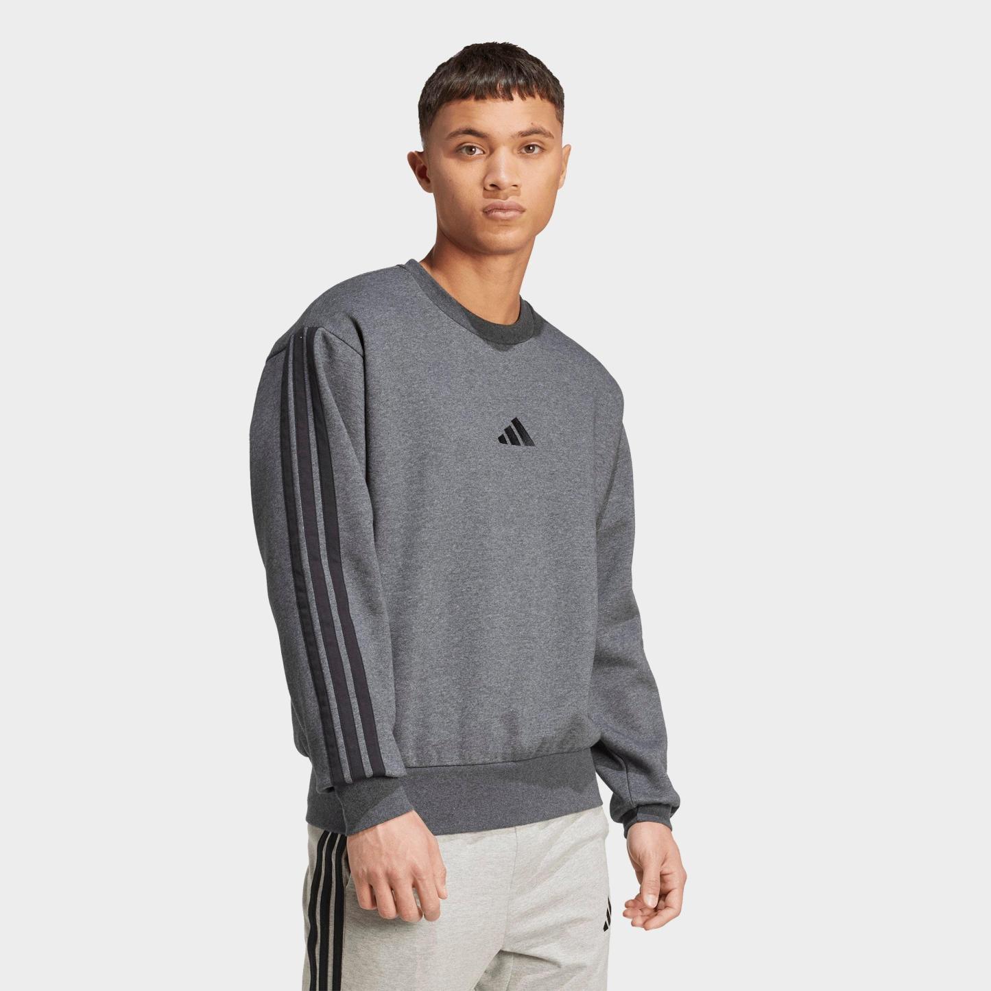 Men's adidas Essentials 3-Stripes Fleece Crewneck Sweatshirt - Dark Grey Heather/Black