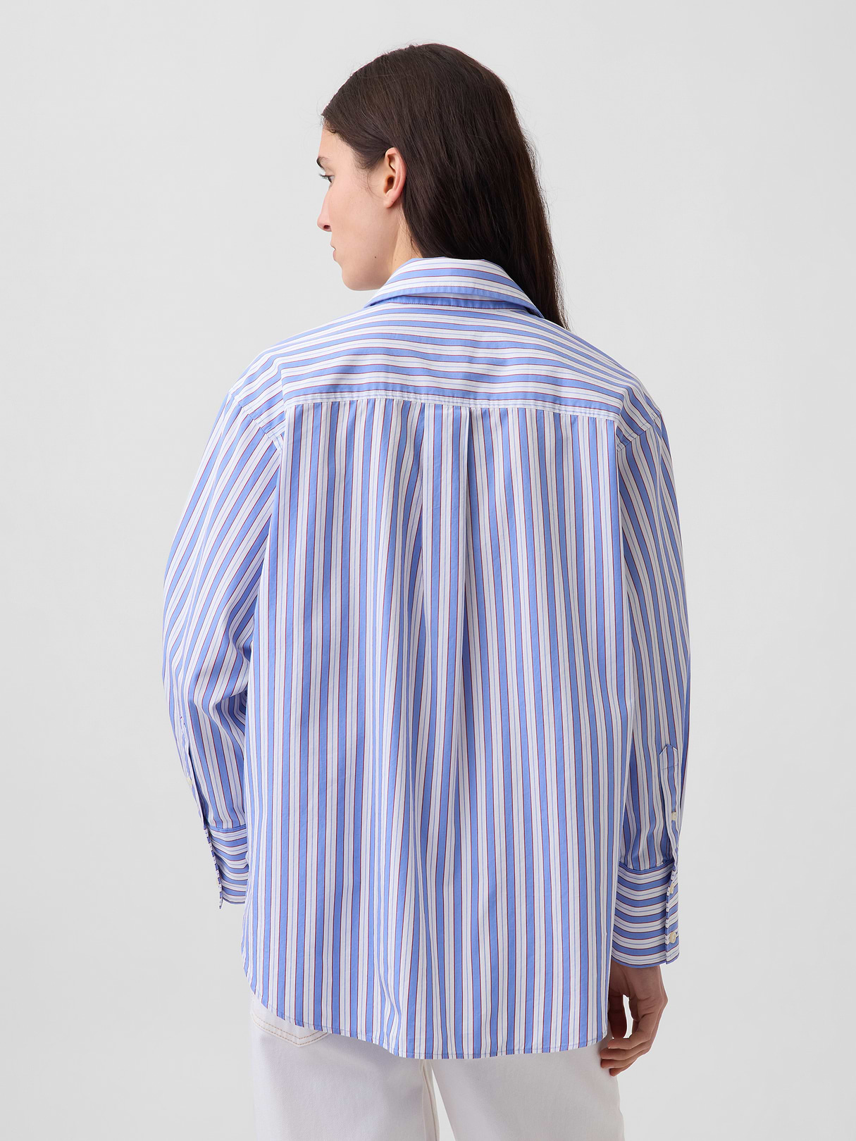 Organic Cotton Poplin Big Shirt - Blue stripe