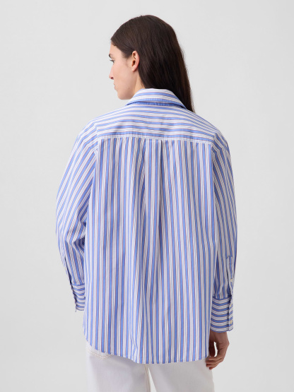 Organic Cotton Poplin Big Shirt - Blue stripe