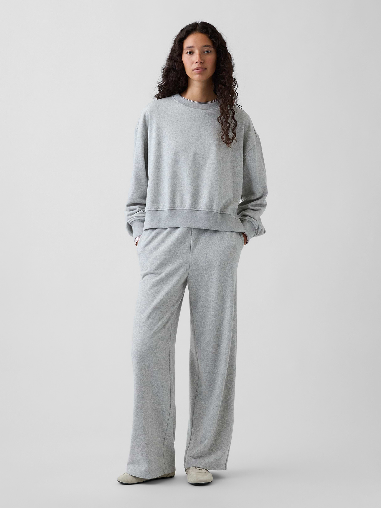 VintageSoft Terry Oversized Wedge Side-Slit Sweatshirt - Heather grey