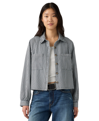 Levi's Women's Long-Sleeve Utility Crop Top - Afia Railroad Stripe Indigo