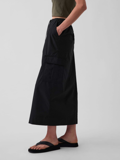 Poplin Easy Cargo Maxi Skirt - True black