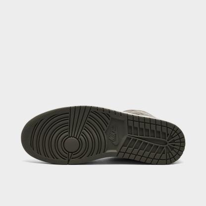 Men's Air Jordan Retro 1 Mid Casual Shoes - Enigma Stone/Summit White/Olive Grey - Left shoe facing left. Outside of the shoe. - view 6