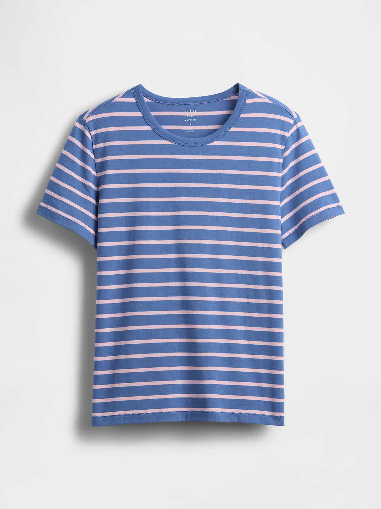 Organic Cotton VintageSoft T-Shirt - Blue & pink stripe