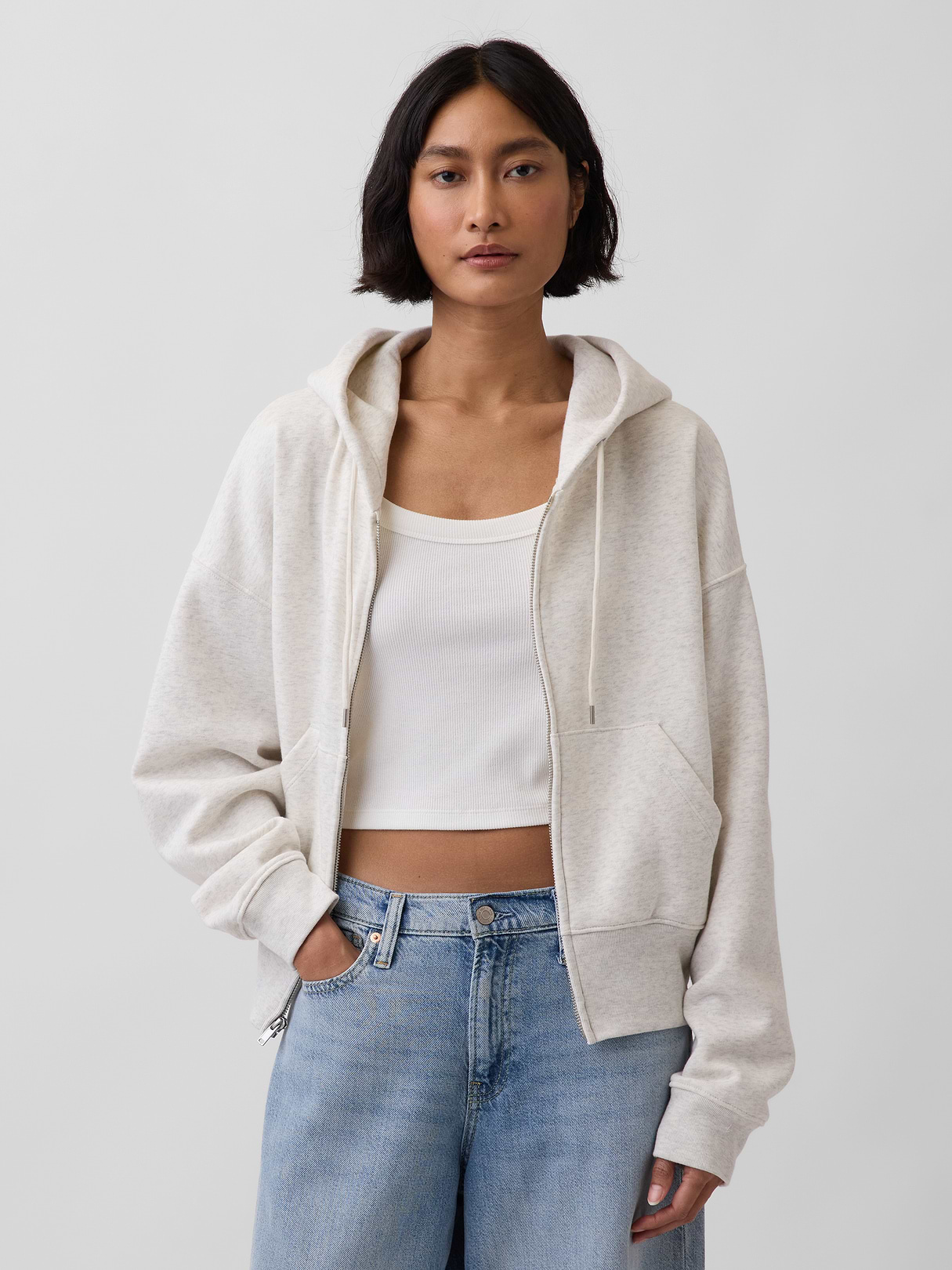 VintageSoft Wedge Zip Hoodie - Pale heather grey