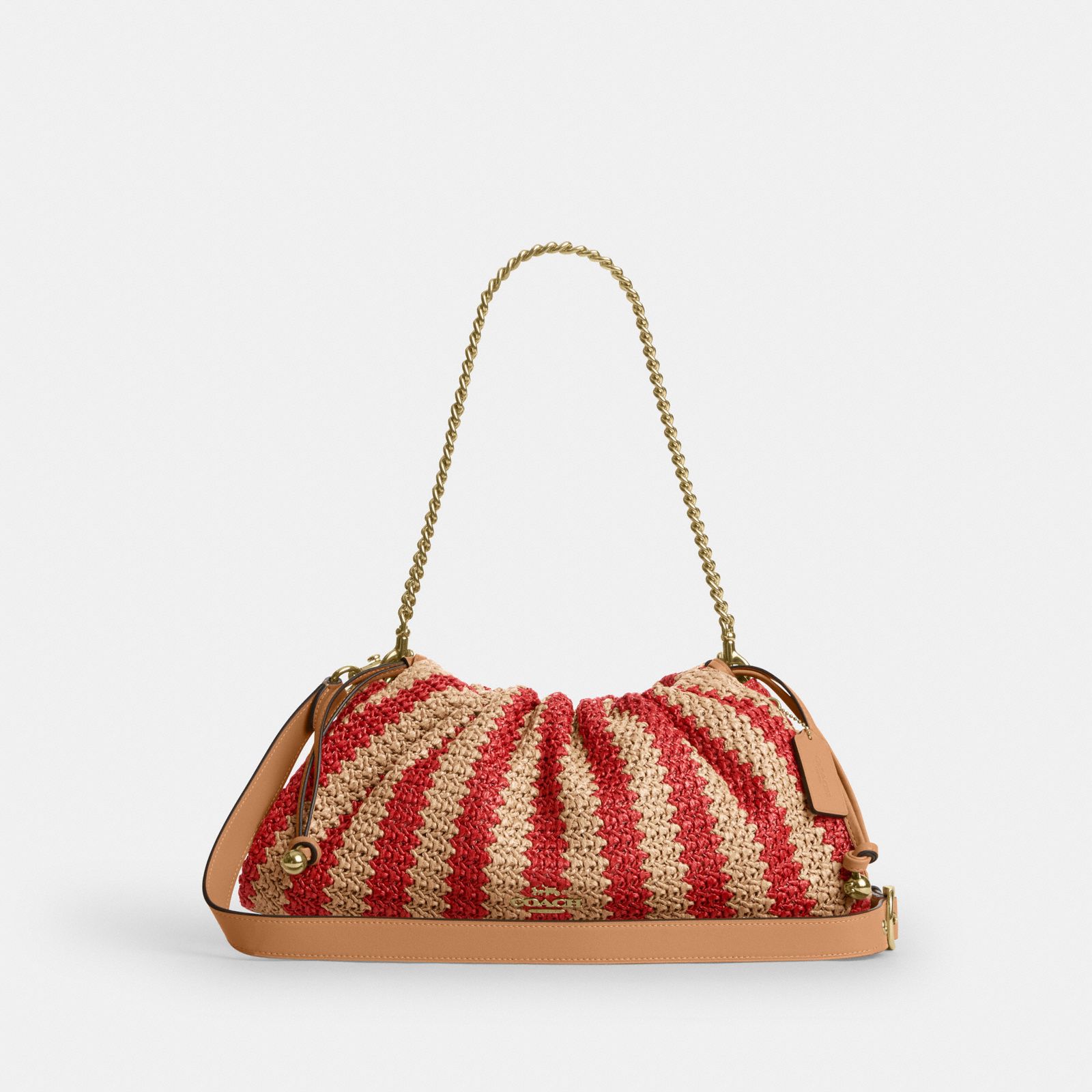 Faye Large Shoulder Bag With Stripes - Gold/Red/Tan