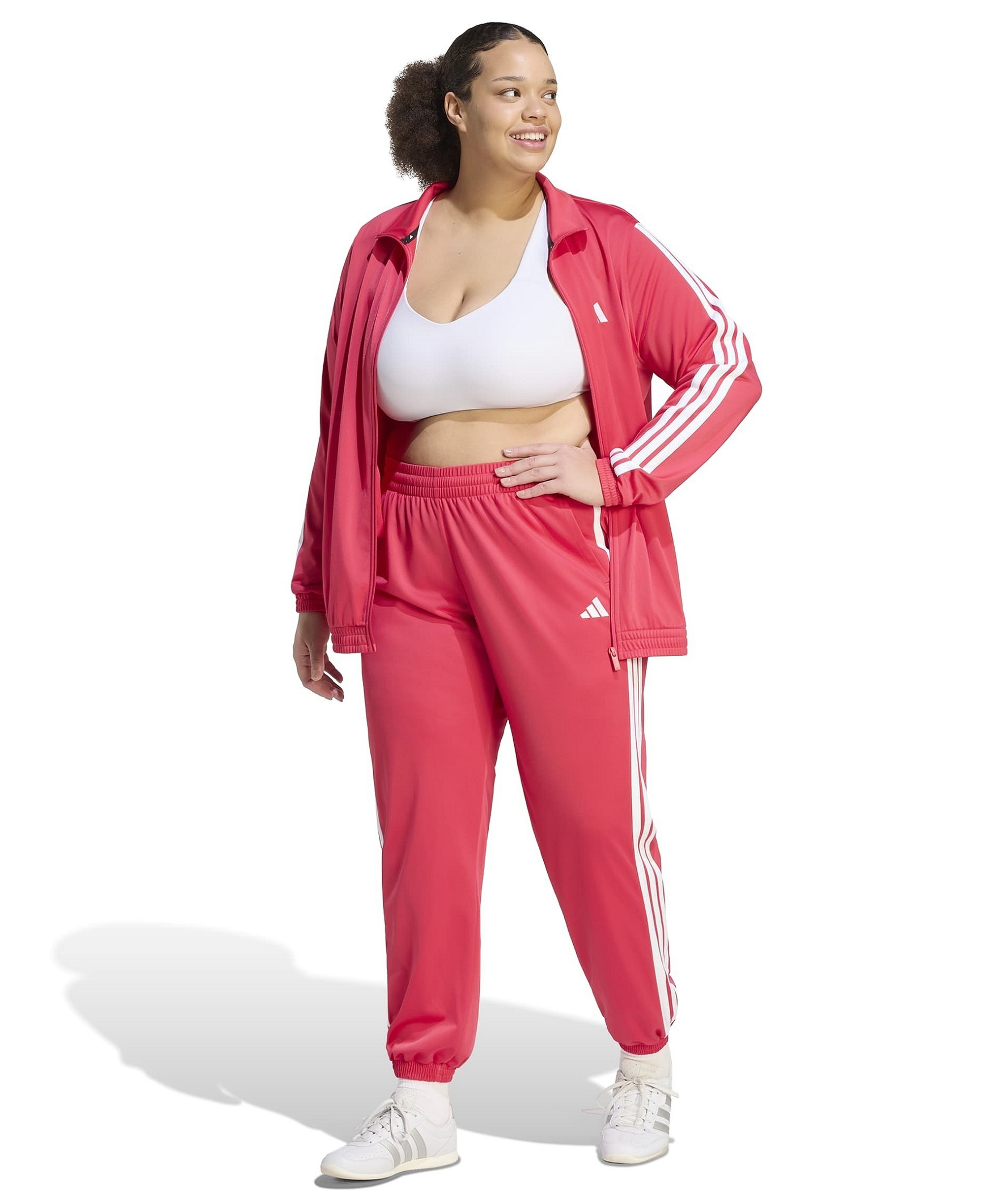 adidas Plus Size Essentials Tricot Three Stripes Track Jacket - Power Pink