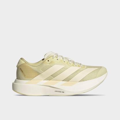 Women's adidas Adizero EVO SL Running Shoes - Part 1 - Dual Yellow/Warm Vanilla/Cream White - Left shoe facing left. Outside of the shoe.
