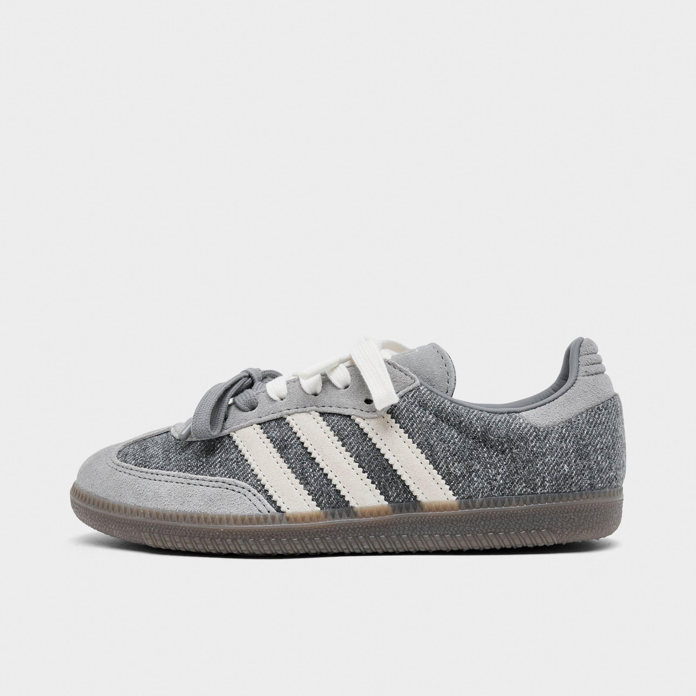 Women's adidas Originals Samba OG Casual Shoes - Part 5 - Grey/Off White/Gum - Left shoe facing left. Outside of the shoe.