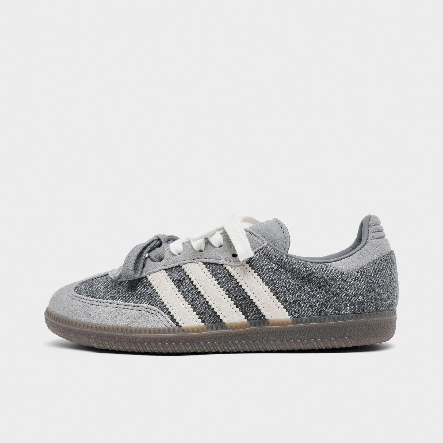 Women's adidas Originals Samba OG Casual Shoes - Part 5 - Grey/Off White/Gum - Left shoe facing left. Outside of the shoe.