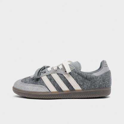 Women's adidas Originals Samba OG Casual Shoes - Part 5 - Grey/Off White/Gum - Left shoe facing left. Outside of the shoe.