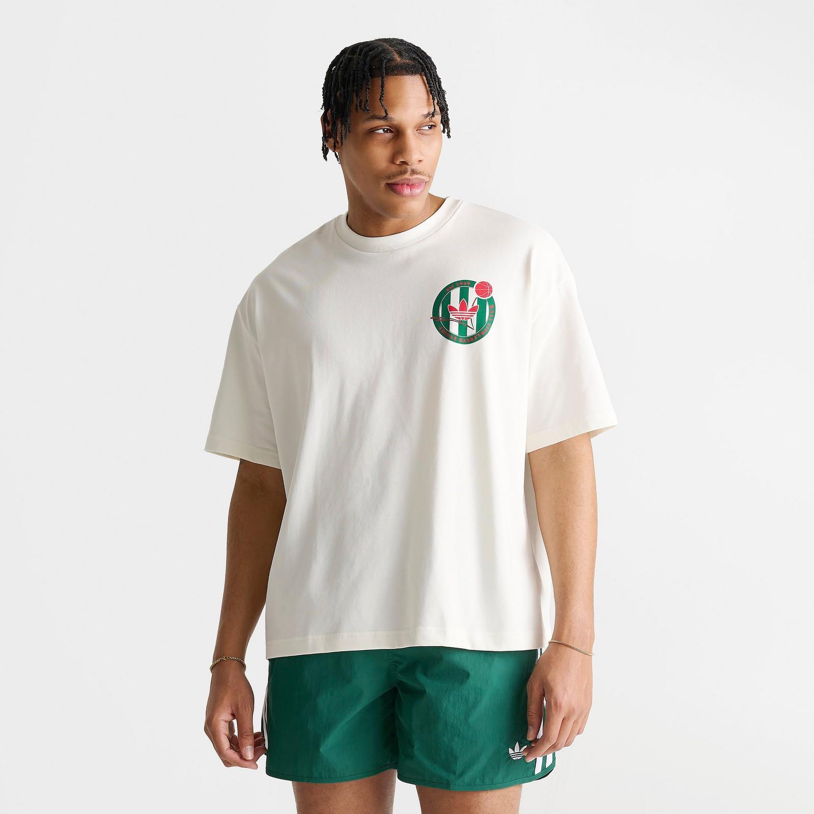 Men's adidas Originals Basketball Crest T-Shirt - White/Off White/Bold Green - view 4
