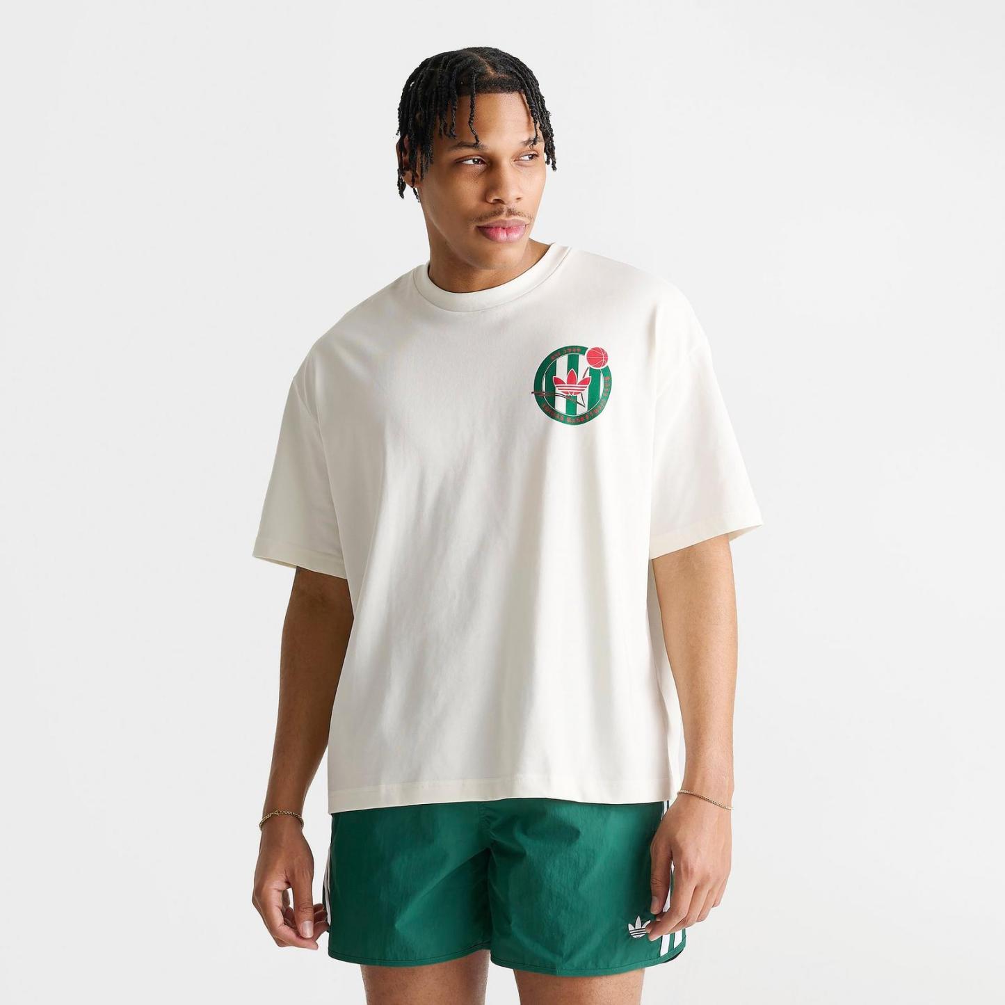 Men's adidas Originals Basketball Crest T-Shirt - White/Off White/Bold Green - view 4