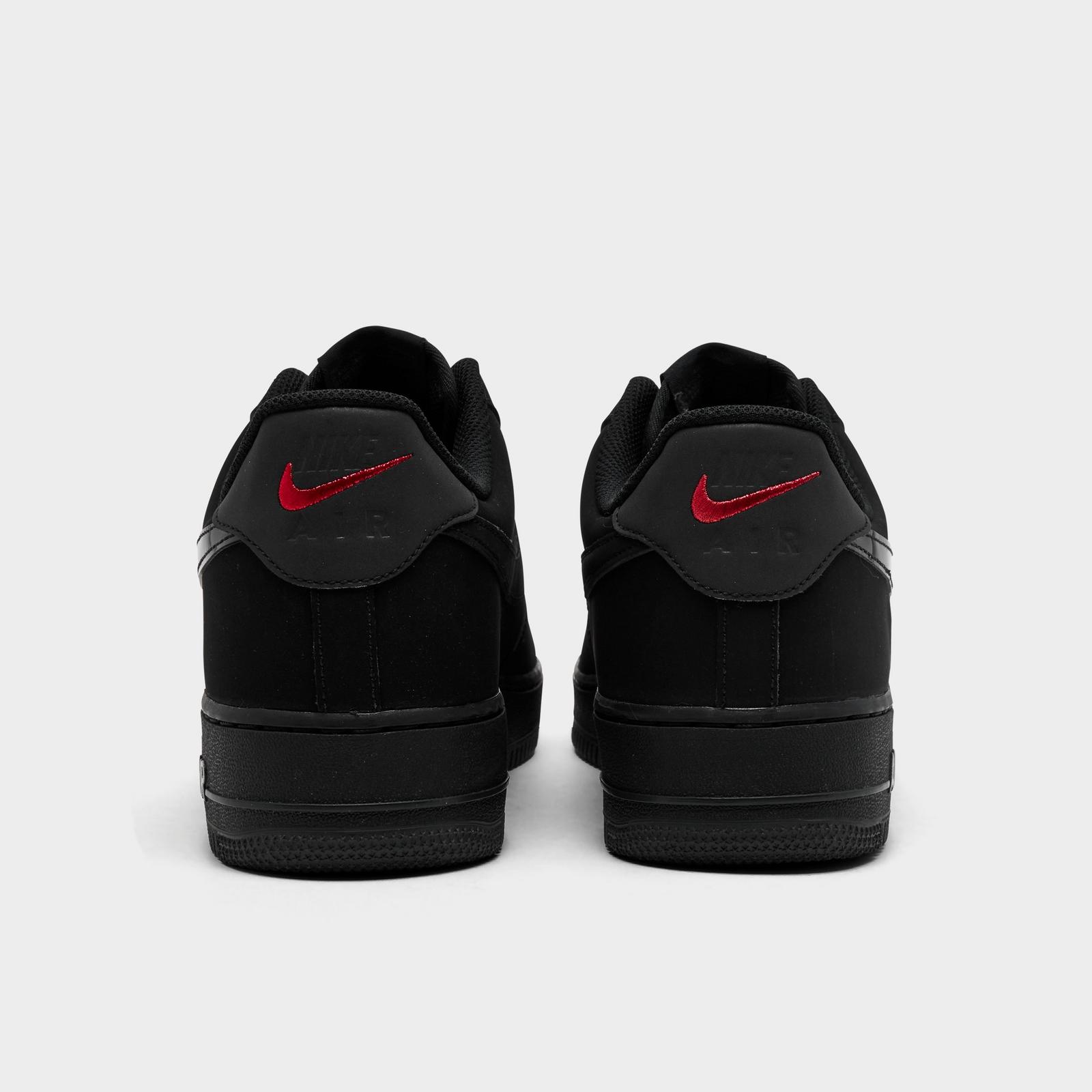 Men's Nike Air Force 1 '07 LV8 Casual Shoes - Black/Black/Dark Smoke Grey/University red