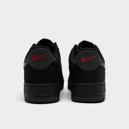 Men's Nike Air Force 1 '07 LV8 Casual Shoes - Black/Black/Dark Smoke Grey/University red
