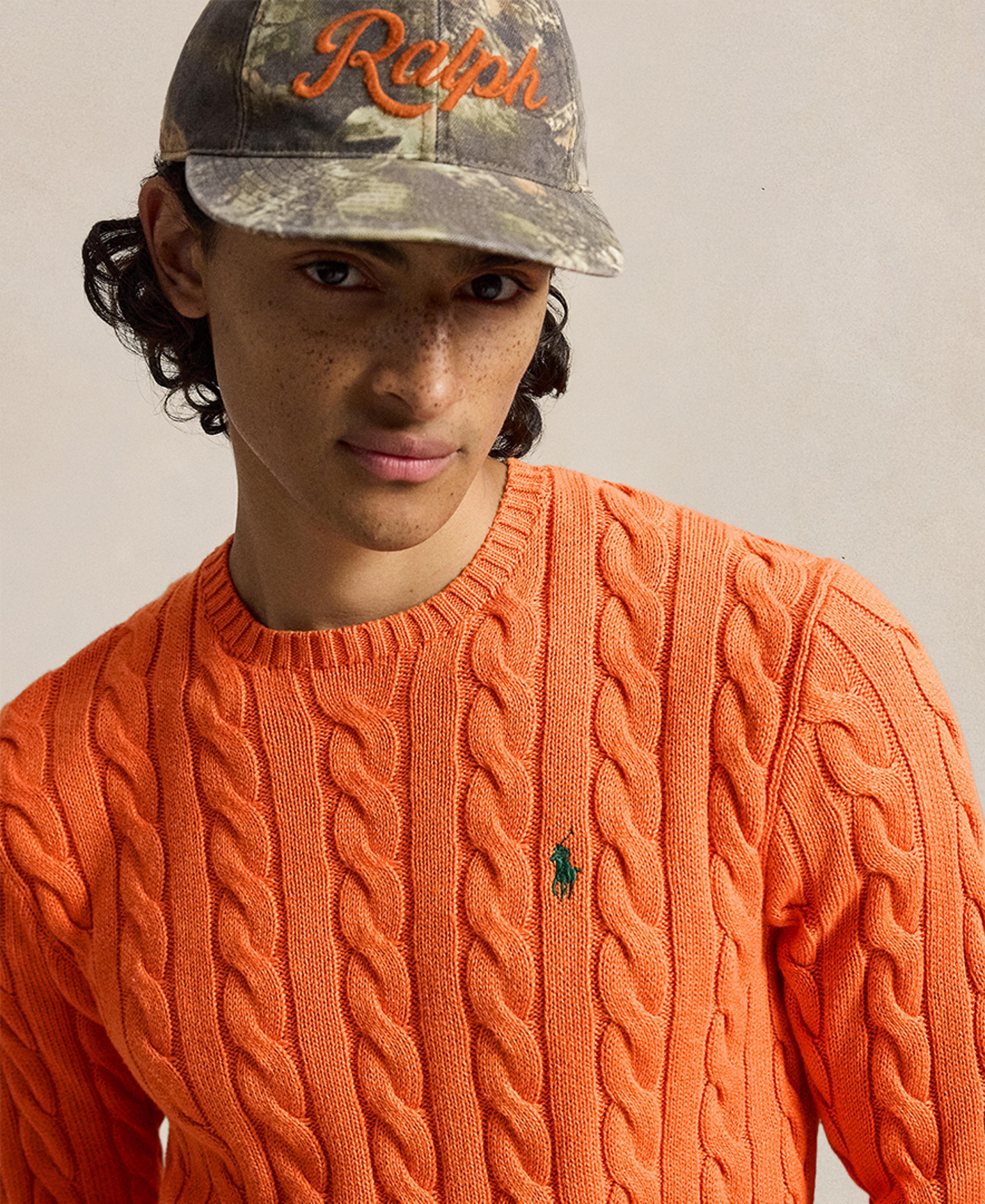 Polo Ralph Lauren Men's Cable-Knit Cotton Sweater - Orange Jasper Heather