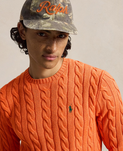Polo Ralph Lauren Men's Cable-Knit Cotton Sweater - Orange Jasper Heather